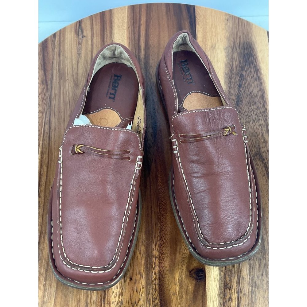 Born Leather Brown Slip On Mule Loafers, Size 8.5